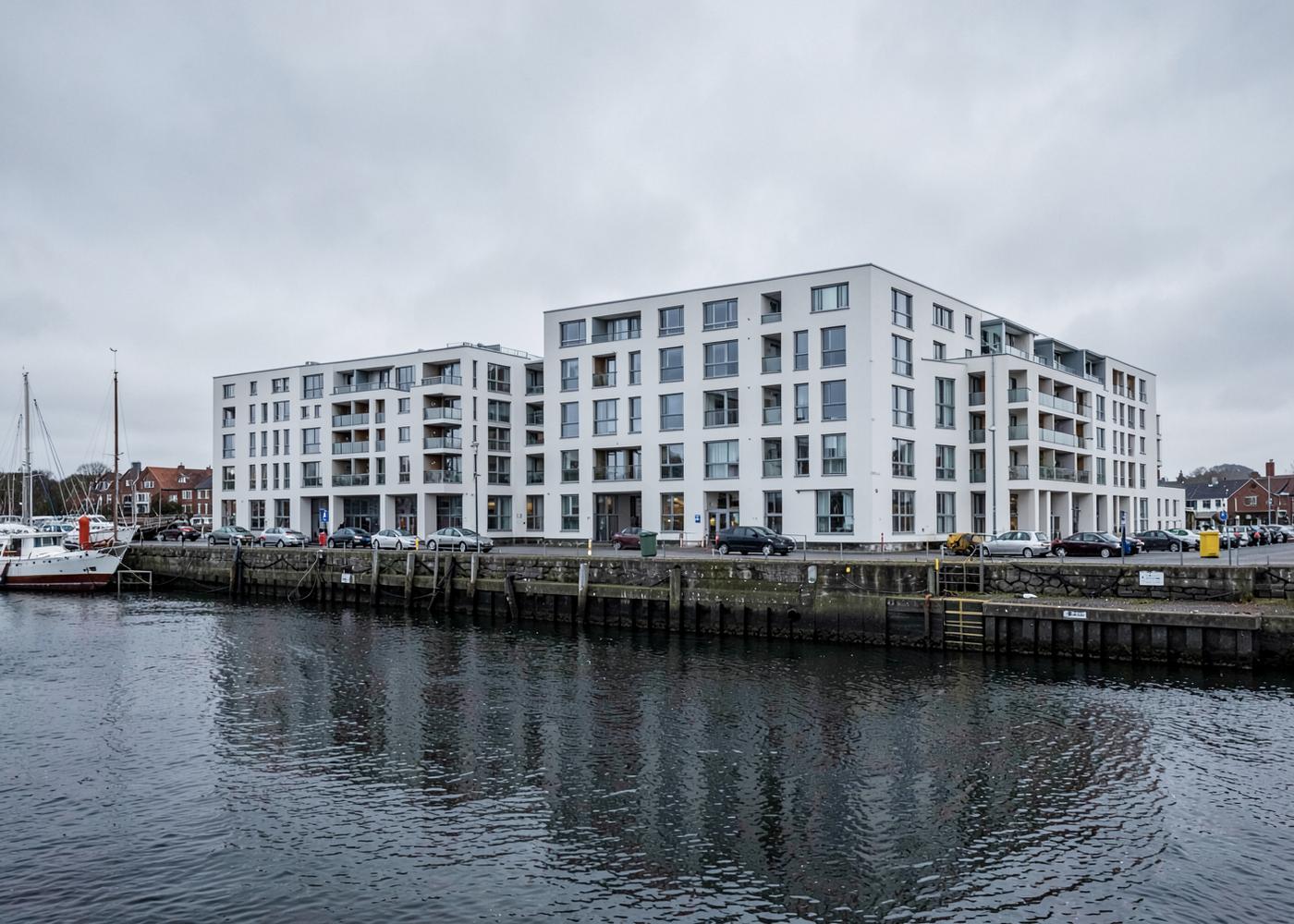 Offshore drillers' dormitory in the harbor of the North Sea island of Borkum